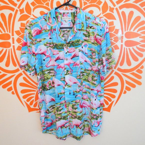 Island style Tops - Island Style Blue Hawaiian Flamingo Shirt S